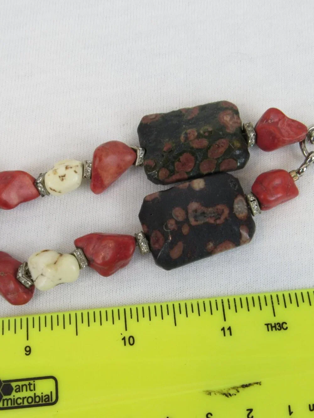 Chunky Beaded Cross Pendant Necklace Red Black Cream Southwestern Boho Statement